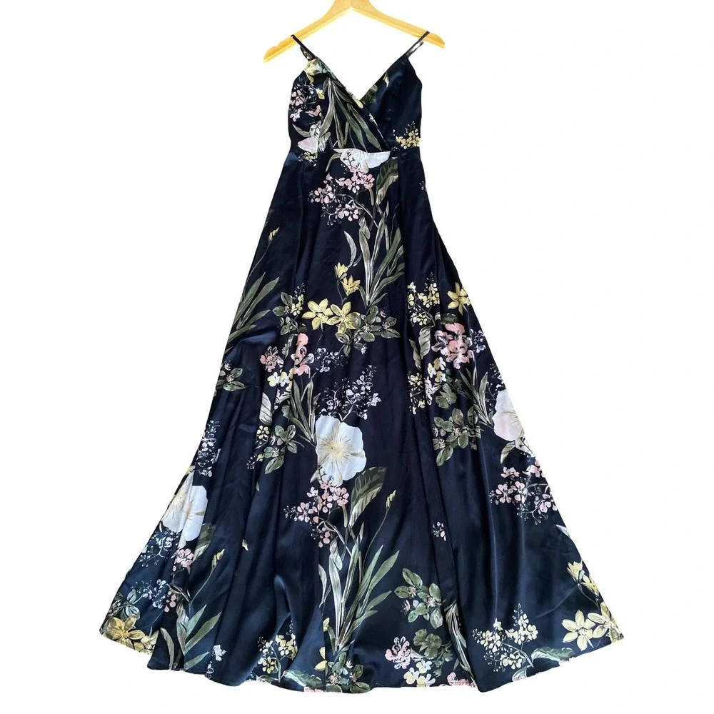 Lulu's Black Floral Maxi Dress with slit. Size medium - Picture 3 of 13